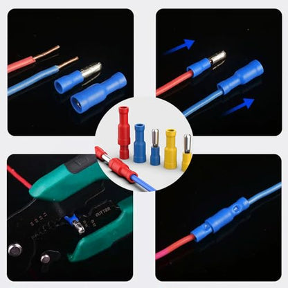 smseace 100PCS Bullet Wire Connectors Assortment Kit 22-16AWG Female&Male Bullet Connectors Terminal for Automotive Boat Stereo Industrial Equipment - size: 99Pcs