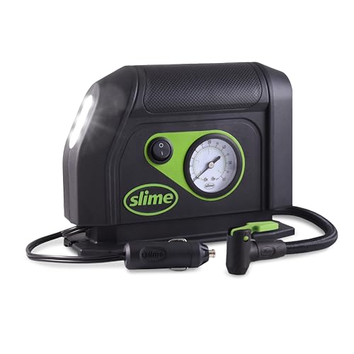 Slime 40050 Tire Inflator, Portable Car Air Compressor, with Analog 100 psi Dial Gauge, Long Hose and LED Light, 12V, 8 min Inflation - style: Analog Tire Inflator