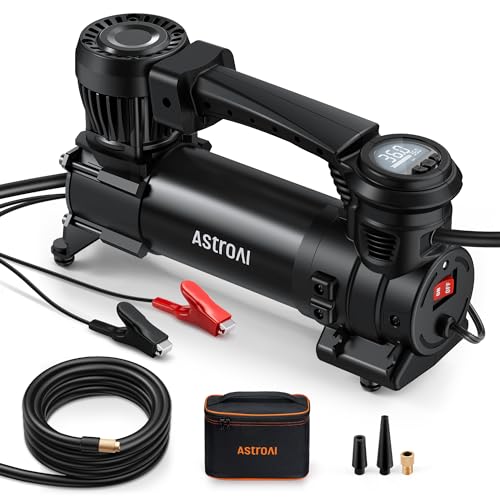 AstroAI T4 Truck Tire Inflator Portable Air Compressor, 120PSI Heavy Duty 12V Air Compressor with Digital Gauge & Auto Shut Off, Fast Inflation Air Pump for Trucks, Pickups, SUVs, RVs | Alligator Clips, LED Light - style: Digital Screen