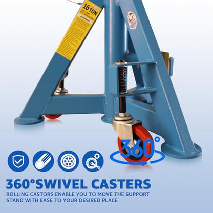 HKTE 16 Ton Heavy Duty Jack Stand with Wheels & Patented Handle, Dual Interchangeable Tops, 35,000 lbs Capacity, Adjustable Height (26"-40.9") for Trucks, Pickups, SUVs, Farm Vehicles, Auto Repair - color: JACK STANDS 35000LB