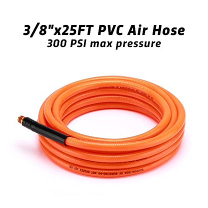 18 Pieces Air Tool Accessories Kit with 3/8 Inch X 25 FT PVC Hose, 1/4 Inch NPT Quick Connect Fittings, Air Blow Gun, Tire Gauge, Air Chuck - size: 18 Pieces Kit with PVC Hose