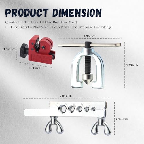 25Ft 3/16 Brake Line Kit,Single & Double Brake Line Flaring Tool Kit with 16 Fittings,5 Adapters,Tube Cutter,Brakes Lines Repair Kits for Fuel System & Hydraulic Brakes System