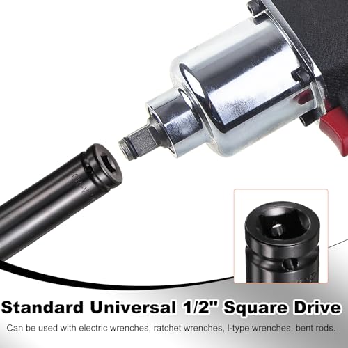 HARFINGTON 3pcs 6-Point Deep Impact Socket 1/2" Drive 27mm Metric Socket 12" (300mm) Extra Long Heat-Treated 45# Steel for Home Auto Spindle Axle Hex Nuts Bolts Repair, Black - size: 27mm + 12" Long