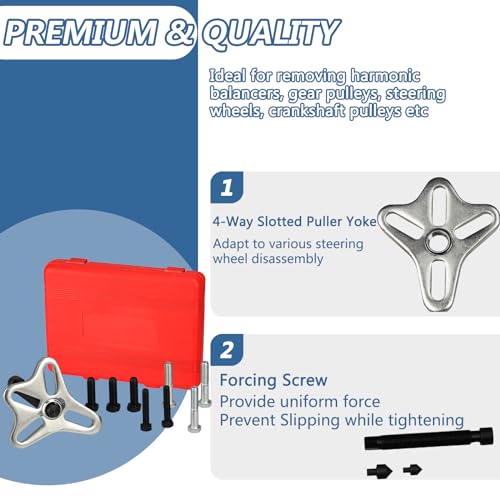 46pcs Harmonic Balancer Puller Set Crankshaft Pulley Puller Steering Wheel Flywheel Power Steering Pulley Puller Installer Tool Set for Most Pickups, SUVs, Cars,