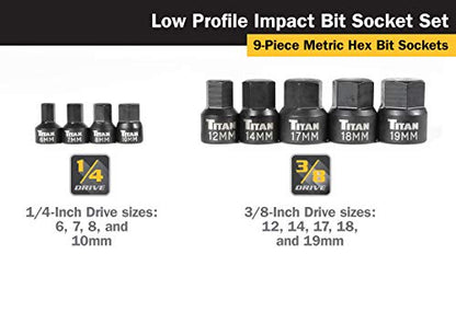 Titan 16141 9-Piece Low Profile Impact Metric Hex Bit Socket Set - size: Low Profile Metric Hex Impact
