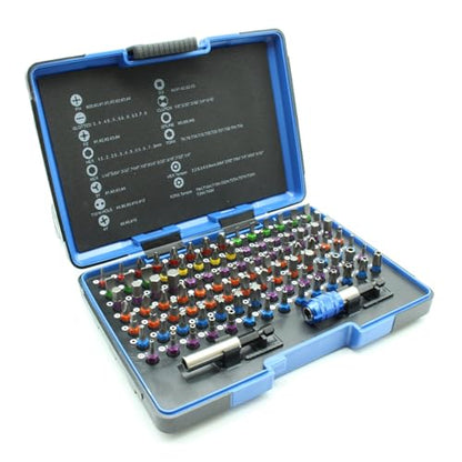 TEMO 100 Piece Color Coded Impact Ready Security Bits Screwdriver Set Kit with 2 Quick Chucks - size: 100 Piece Color Coded Set