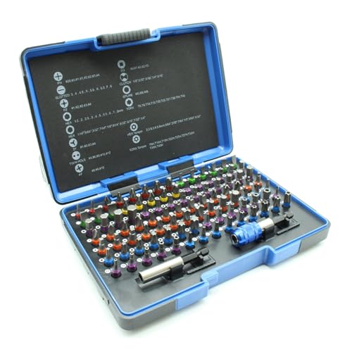 TEMO 100 Piece Color Coded Impact Ready Security Bits Screwdriver Set Kit with 2 Quick Chucks - size: 100 Piece Color Coded Set
