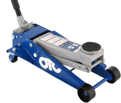 OTC LDJ35 3.5 Ton Capacity Service Jack - Features a Dual-Stage Hydraulic Unit that Reaches Maximum Height in Only 7 Pumps, Extra Wide 5.2" to 21.9" Lifting Range, 78.5" Reach, and 6" Diameter Saddle