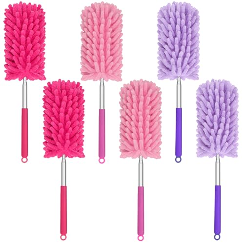 Mini Duster for Cleaning, 360° Bendable Hand Dusters with Extension Pole, Washable Small Duster for Car Interior, Office, Furniture - color: 6 Pack Colorful 5