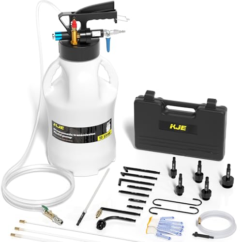 KJE 10L Transmission Fluid Pump and Oil Extractor Tool Kit, Pneumatic Transmission Fluid Pump, 2-Way Vacuum Fluid Evacuator Kit with 15 PCS ATF Filler Adapters and 5 Hoses for Automotive Use