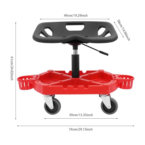 Rolling Garage Stool, 330LBS Car Detailing Stool Chair 8"-23" Adjustable Height Range Mechanic Seat with 4PCS 360° Swivel Wheels & Large Tool Tray for Workshop Auto Repair Shop