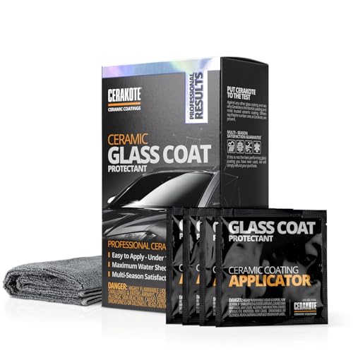 CERAKOTE® Ceramic Glass Coat Protectant - Hydrophobic Automotive Rain Repellant, Long-Lasting and Durable Ceramic Coating, Quick and Easy Application - size: 4 Wipe Kit