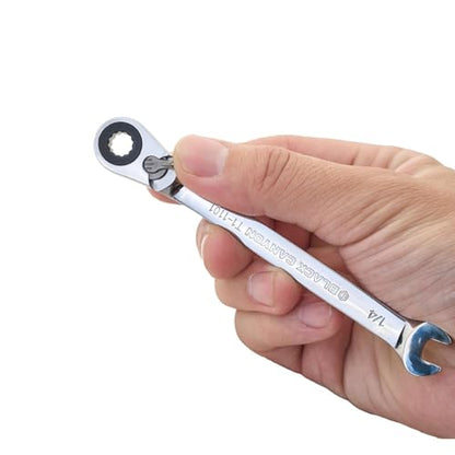 BLACK CANYON 1/4 Inch Ratchet Combination Wrench, 12-Point Box End & Hex Opening, Polished Steel Ratcheting Wrench with SAE & Metric Sizes - size: 1/4 Inch, style: Inch