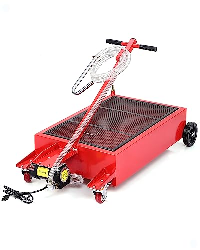 Oil Drain Pan, 20 Gallon Low Profile Oil Drain Pan, Oil Change Pan with 110V Electric Pump,8ft Hose & Folding Handle, Rolling Oil Drain Cart for Cars, Trucks, Buses, RVs, Red - size: 20 GAL