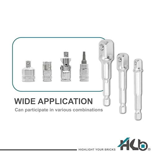 HB 3-Piece Socket Adapter Set AAM001-U | 1/4" Hex Shank Impact Driver Drill Adapters | 1/4", 3/8", 1/2" Drive | Chrome Vanadium Steel with Spring-Loaded Detent Ball | Professional Tools Made in Taiwan - size: 1/2" & 3/8" & 1/4" DR.