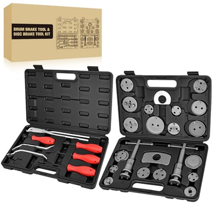 GOOACC 8PCS Drum Brake Tool Kit & 22PCS Disc Brake Caliper Compression Tool Set, 2 in 1 Brake Tools kit with Drum Brake Spring Caliper Piston Rewind Compressor Tool for Brake Installer Remover Black - color: 8pc+22pc Brake Tool Black