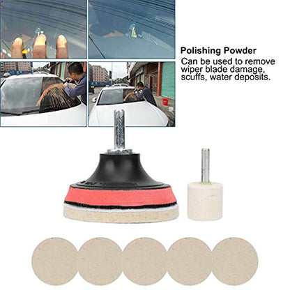 Ejoyous Glass Polishing Kit, Car Windscreen Scratch Remover Window Repair Tool 100g Cerium Oxide Powder Wheel Polishing Pad Kit for Windshield