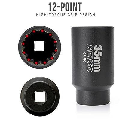 NEIKO 02526A 35mm Socket | 1/2” Drive Deep Impact Socket | Spindle & Axle Nut Socket | 12 Point |Chrome Molybdenum Cr-Mo |Deep Well Hub | Triple Square | Axle Shaft Nut Remover - size: 35 mm (Single)