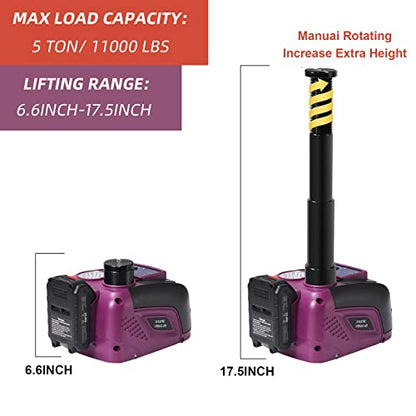 TYAYT Electric Car Jack Kit, 5 Ton Cordless Hydraulic Car Jack with Electric Impact Wrench, 12V Portable Car Jack with LED Light for SUV MPV Sedan, Lifting Range 6.6 to 17.5 Inch（Purple） - size: 5Ton Cordless Jack & Wrench (Purple)