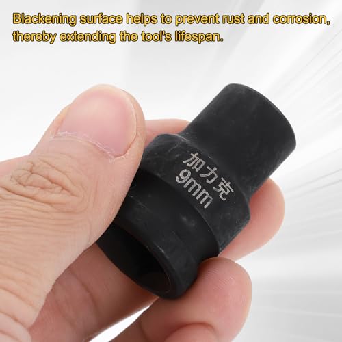 HARFINGTON 3pcs 4 Point Square Socket 1/2" Drive 9mm Metric Square Impact Socket CR-V Blackening Standard Wheel Sleeve Pneumatic Sleeve Tool for Auto Repair Mechanical Maintenance Home Use - size: 9mm