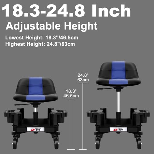 Rolling Stool with Wheels, Adjustable Shop Stool Mechanic Chair Seat Garage Shop Roller Work Chair Mobile Rolling Seat with Tool Tray, 2 Cup Holders, 4" Casters, 350 LBS, Heavy-Duty, Blue - color: Blue