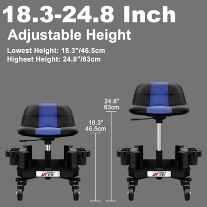 Rolling Stool with Wheels, Adjustable Shop Stool Mechanic Chair Seat Garage Shop Roller Work Chair Mobile Rolling Seat with Tool Tray, 2 Cup Holders, 4" Casters, 350 LBS, Heavy-Duty, Blue - color: Blue