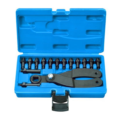 LainKeen 15PCS Universal Pulley Holder Tool Kit, Pin Spanner Wrench Set, 1/2-inch Drive Ratchet Adjustable Spanner Wrench with Variable Pins fits Camshaft Pulleys, Fan Clutch Removal Wrench Tool