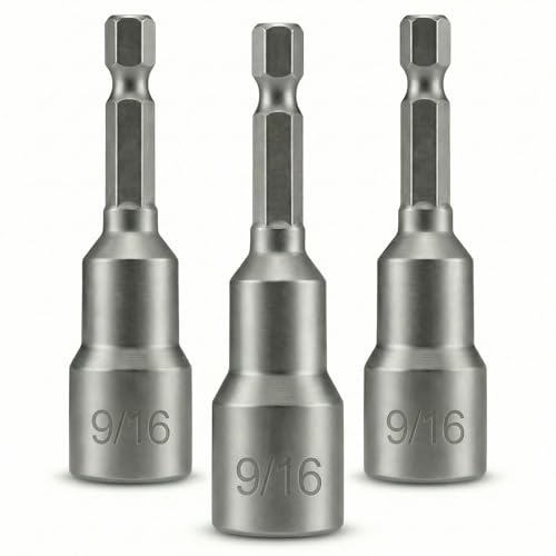 3 PCS 9/16" Impact Magnetic Nut Driver Set, Ultra Magnetic 2.5" (65mm) Long, 1/4" Hex Shank, Heavy Duty Cr-V Steel