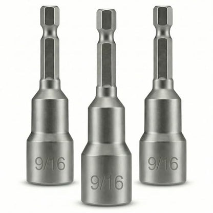3 PCS 9/16" Impact Magnetic Nut Driver Set, Ultra Magnetic 2.5" (65mm) Long, 1/4" Hex Shank, Heavy Duty Cr-V Steel