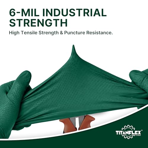 TitanFlex Heavy Duty Industrial Nitrile Gloves with Raised Diamond Texture, 6-mil, Latex Free (Dark Green/Yellow) - color: 02 Dark Green (100ct), size: X-Large