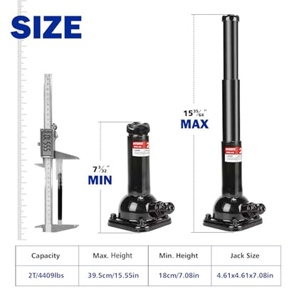 YATOINTO 2 Ton Spiral Car Jack with Telescoping Handle - Swivel Top Mechanical Bottle Jack, 7.08"-15.35" Lift, Compact Fit for Toyota/Chevy Trucks