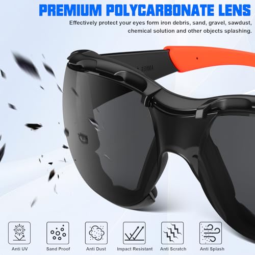 OXG Safety Glasses for Men, ANSI Z87.1 Anti-Fog Impact Resistant Protective Eyewear, Foam Gasket, UV400 Protection - color: 3-black-orange