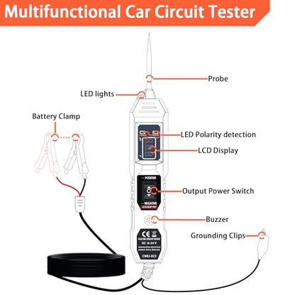 Lqito Multifunctional Car Circuit Tester Component Activation Electrical Tester 6-24V/3.5-36V AC/DC Car Power Tester Digital Display Short Circuit Finder for Continuity Testing - color: Blue