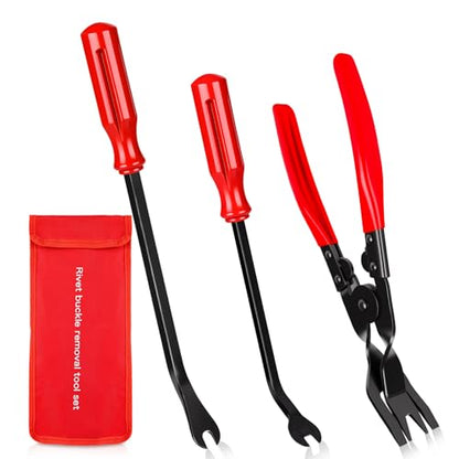 3 PCS Clip Removal Tool,Clip Pliers Fastener Remover,Car Trim Rivet Removal Pry Tool for Automotive Door Panel,Upholstery,Dashboard Red - color: red
