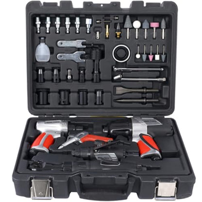 Complete Air Tool & Accessories Kit – Includes Impact Wrench, Air Ratchet, Die Grinder, Air Hammer, Hose Fittings, and Storage Case (44-Piece Black) - color: 44-piece Black