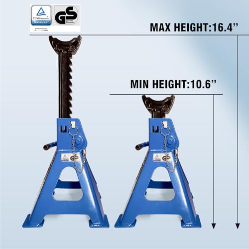 Car Jack Stands 2 Ton with Double Locking and Large Foot Base for Lifting Cars,SUVS,MPVS, Heavy Duty Steel, 4400 lb Capacity, 1 Pair, Blue - size: 2T