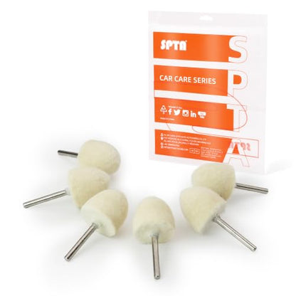 SPTA 5Pcs/Pack Cylinder Felt Polishing Ball with 3mm (1/8") Shank, 20mm Compressed Wool Buffing Wheel Mounted Points Rotary Bits for Rotary Tool, Die Grinder, Jewelry, Jade, Glass & Metal Mirror Shine
