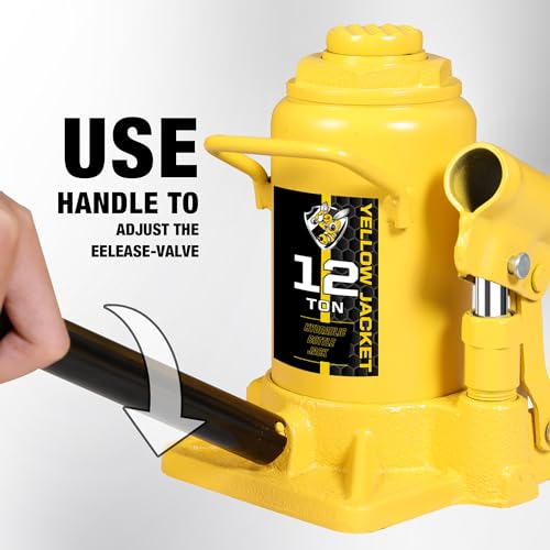 YELLOW JACKET 12 Ton Low Profile Bottle Jack, Welded Hydraulic Stubby Jack(24,000 LBs) - size: 12 Ton