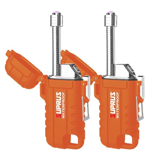 SUPRUS Waterproof Lighter Windproof Lighter Arc Plasma Lighters USB-C Rechargeable with Expandable and Flexible Neck for Outdoor, Camping & Kitchen (Orange, 2Packs) - color: Orange, 2packs