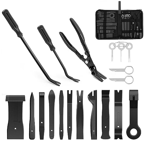 Nilight 19Pcs Trim Removal Tool Set Panel Fastener Clips Removal Automotive Plastic Upholstery Pliers Removal Install Car Tool with Storage Bag for Trim Panel Audio Clip Pliers (Black) - color: Black, size: 19Pcs