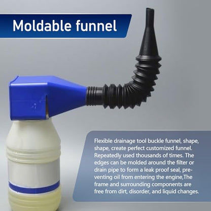 Blue Plastic Automotive Funnels, Portable Small Flexible Funnel with Hose for Oil Transfer, Universal for Most Cars, Motorcycle (2-Pack)