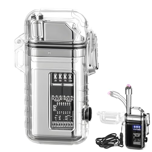 Electric Lighter with 360° Flexible Long Neck Plasma Lighters, LED Battery Display & Flashlight, USB Rechargeable Flameless Arc Windproof Lighters for Candle, Outdoor, Camping, Survival (Silver) - color: Silver