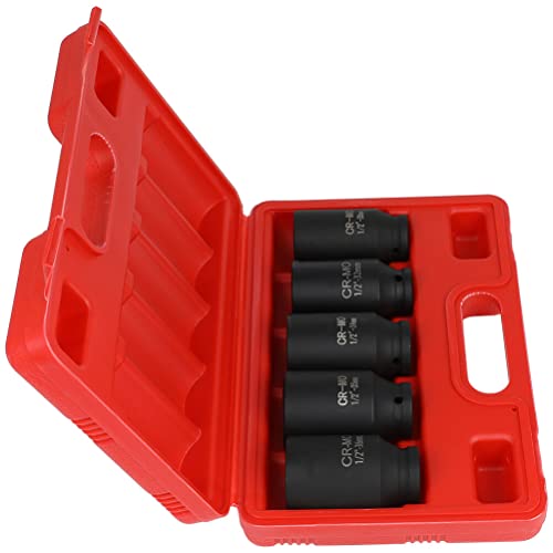 OCPTY 5 Piece 1/2 Inch Drive Deep Impact Axle Hub Socket Set | Fit For Most Cars, 6 Point, 33mm 34mm 35mm 36mm 38mm