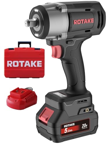 ROTAKE 20V Mid-Torque 1/2" Cordless Impact Wrench Kit, 880 FT-LBS, TB2 | 5.0Ah Battery, Brushless Motor, 3-in-1 Unibody Hammer Housing, Soft Start, Forward LED, 4A Rapid Charger, Hard Carrying Case - size: 1/2" (880 ft-lbs) TB2