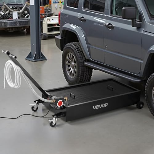VEVOR Low Profile Oil Drain Pan, 20-Gallon Metal Oil Change Pan, Effective Oil Drain Cart with 180W Electric Pump, Wheels & Folding Handle, Oil Drain Tank for Cars, SUVs, Trucks, Buses, RVs