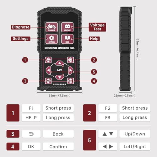 M3‑A Motorcycle Diagnostic Tool for Honda 4P, Kawasaki 4‑6P, Yamaha 2/3/4P – Read/Clear Fault Codes & Live Data, ECU/Service/Throttle Reset, ABS Bleed, OBD2 Scanner - style: M3-A Motorcycle Code Readers