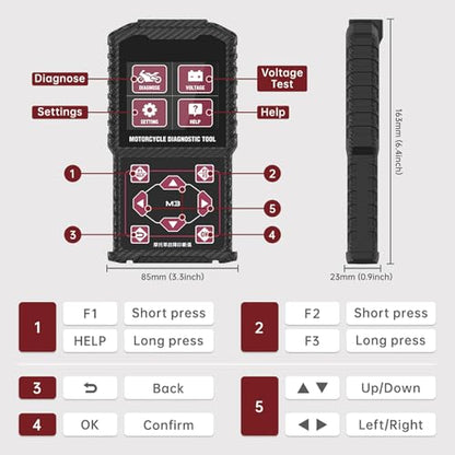 M3‑A Motorcycle Diagnostic Tool for Honda 4P, Kawasaki 4‑6P, Yamaha 2/3/4P – Read/Clear Fault Codes & Live Data, ECU/Service/Throttle Reset, ABS Bleed, OBD2 Scanner - style: M3-A Motorcycle Code Readers