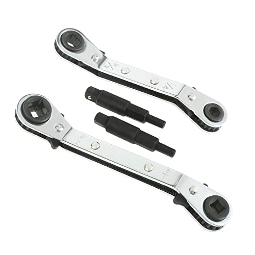 gohantee Hvac Service Wrench Tools Air Conditioner Valve Ratchet Wrench | 3/16” to 3/8” 5/16'' x 1/4'' with 2 Hexagon Bit Adapter Kit for Air Refrigeration Tools and Equipment Repair Tools Clearance