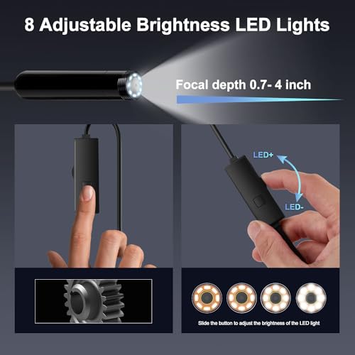 1920P Single Lens Waterproof Endoscope Camera with Light for iOS Android | 8+1 adjustable LED, semi-rigid cord, portable borescope for pipe engine inspection (Single-Lens)