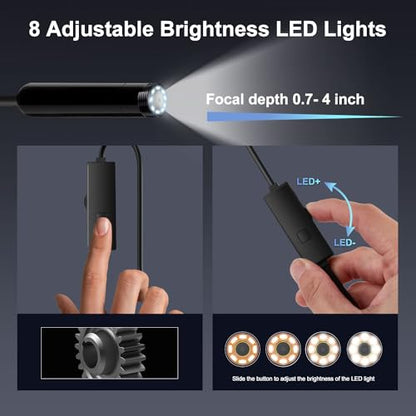 1920P Single Lens Waterproof Endoscope Camera with Light for iOS Android | 8+1 adjustable LED, semi-rigid cord, portable borescope for pipe engine inspection (Single-Lens)